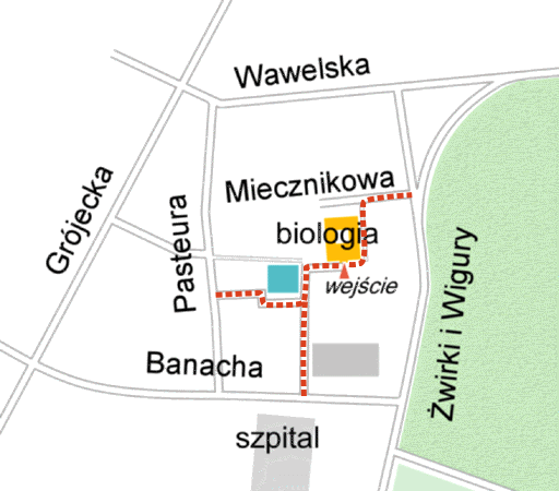 schematyczny plan położenia Wydziału Biologii UW